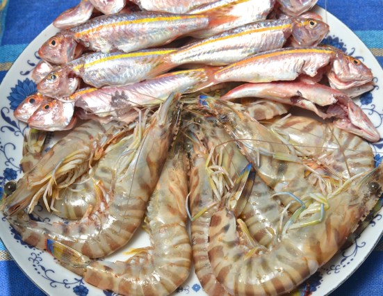 Утренний улов, барбунья и креветки